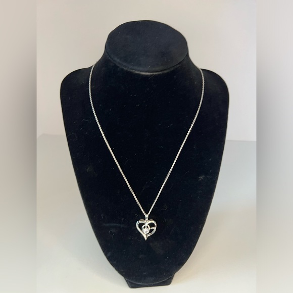 Old Rubin 925 Sterling Silver Necklace Double Heart Pendant with Cubic Zirconia - Picture 4 of 7